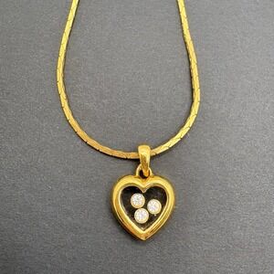 Vintage Avon Heart Gold Tone Floating Crystals Pendant Necklace 19"